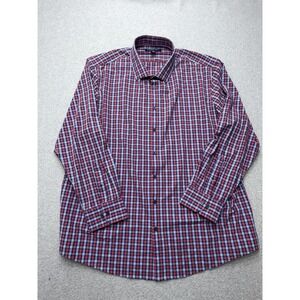 Mizzen+Main Leeward Dress Shirt Mens 2XL Red Blue Plaid‎ Classic Stretch